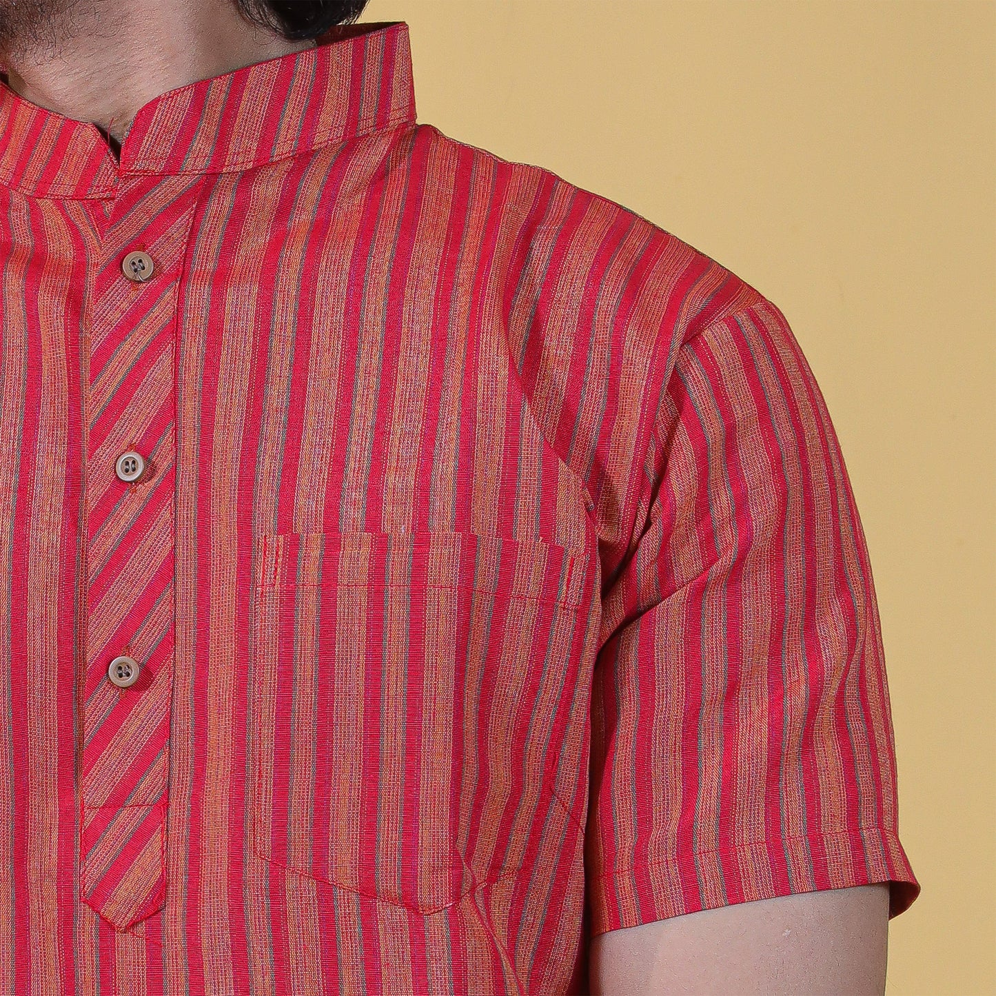 Combo Set Breeze Striped Half Sleeves Short Kurta Pant-Red