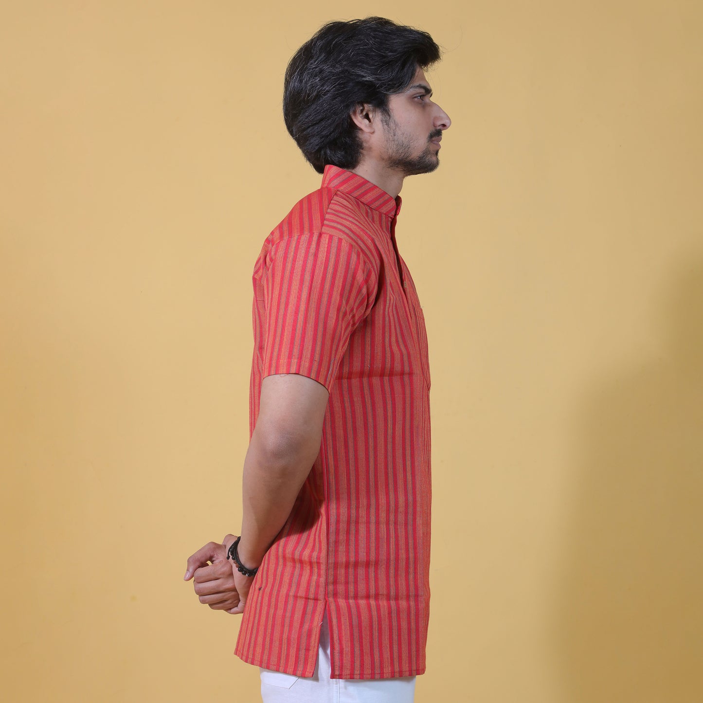 Combo Set Breeze Striped Half Sleeves Short Kurta Pant-Red