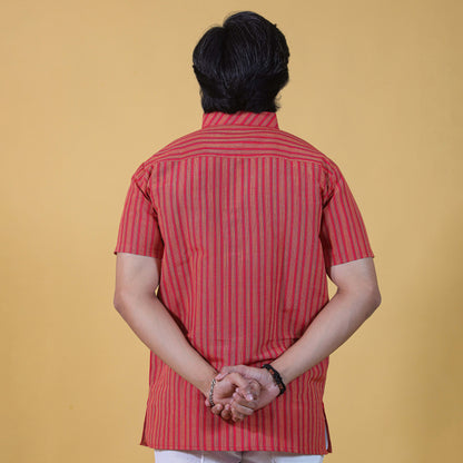 Combo Set Breeze Striped Half Sleeves Short Kurta Pant-Red