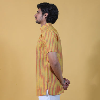 Combo Set Breeze Striped Half Sleeves Short Kurta Pant-Yellow