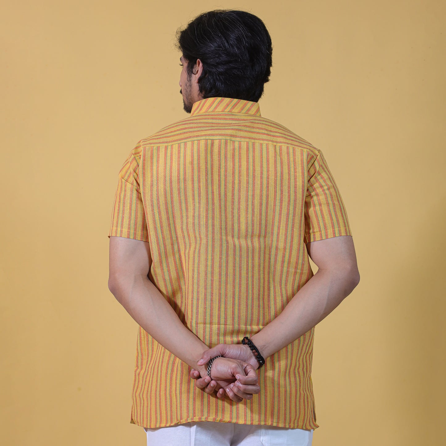 Combo Set Breeze Striped Half Sleeves Short Kurta Pant-Yellow
