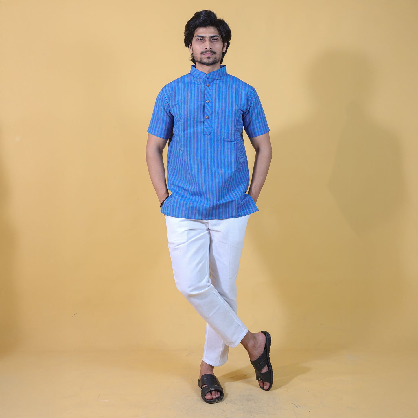 Combo Set Breeze Striped Half Sleeves Short Kurta Pant-Blue