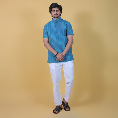 Combo Set Breeze Striped Half Sleeves Short Kurta Pant-MInt Green