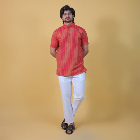 Combo Set Breeze Striped Half Sleeves Short Kurta Pant-Red