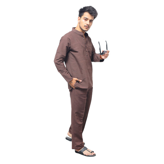 Co ord Set Full Sleeves-Brown