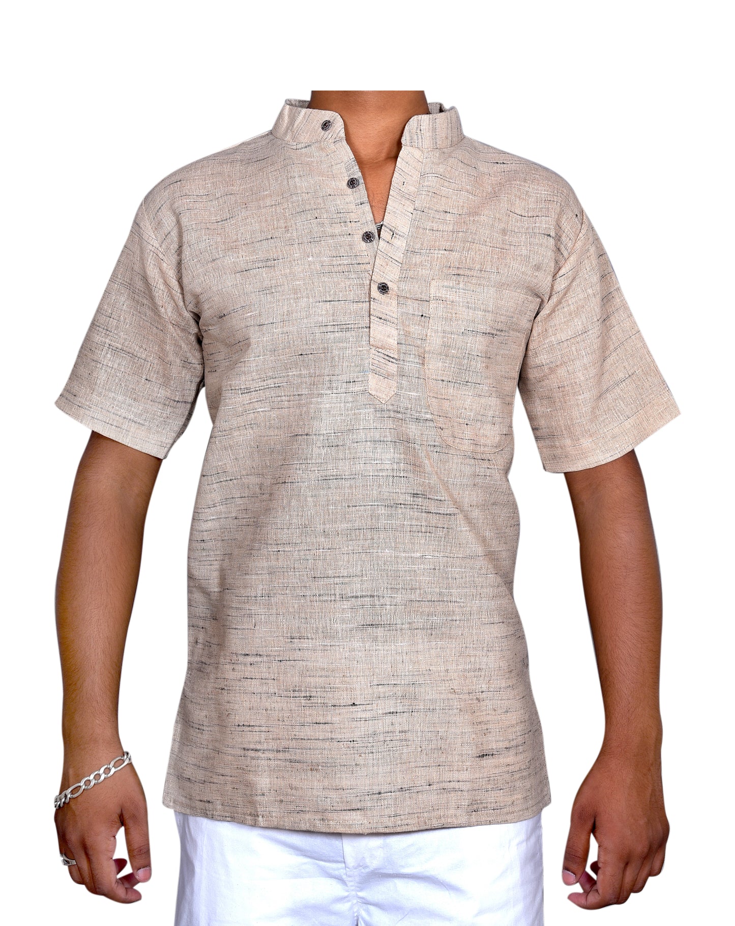 SHUDH KHADI SHORT KURTA HALF SLEEVES