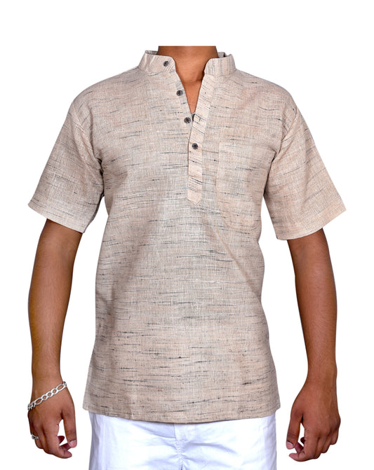 SHUDH KHADI SHORT KURTA HALF SLEEVES