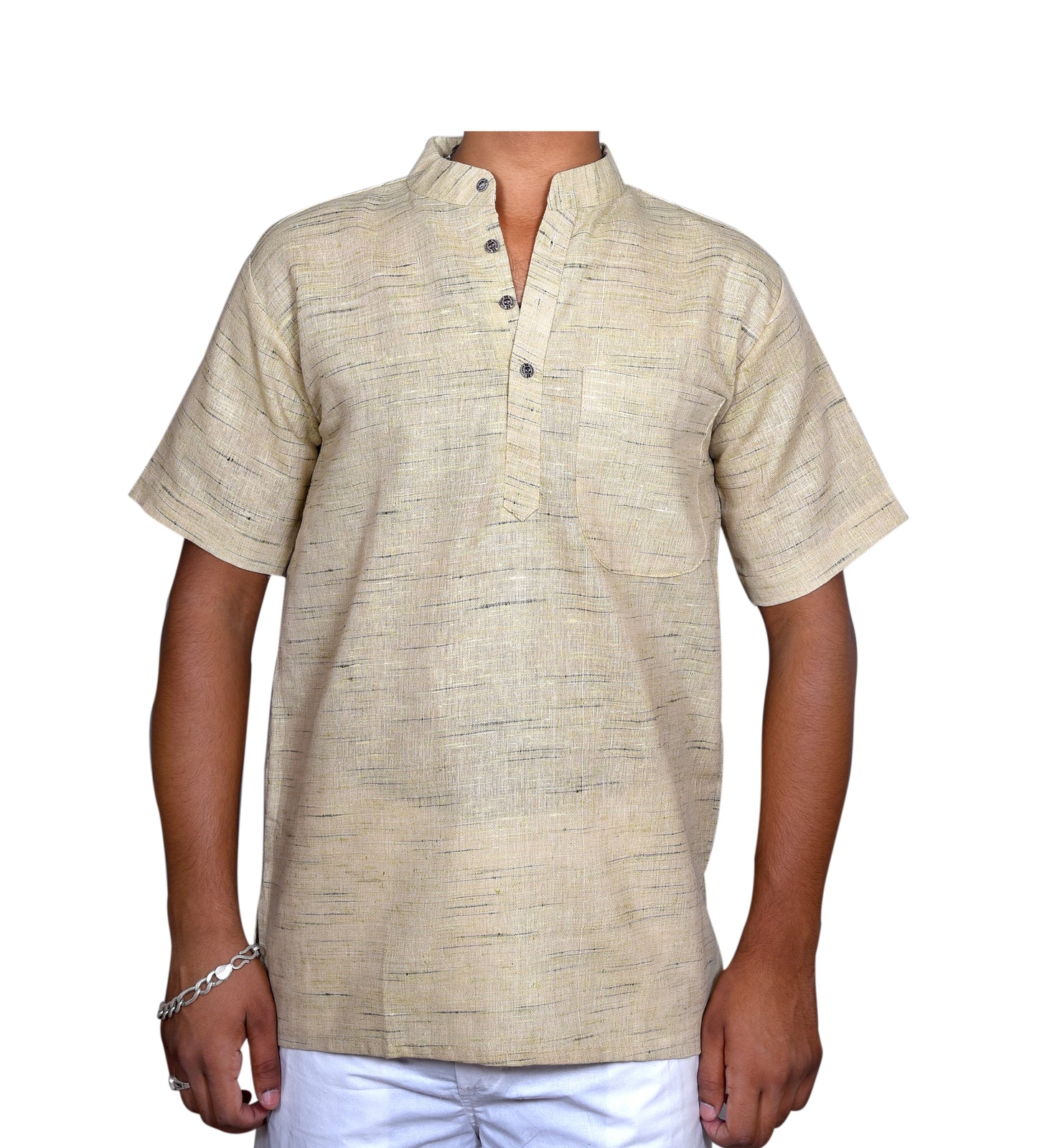 SHUDH KHADI SHORT KURTA HALF SLEEVES