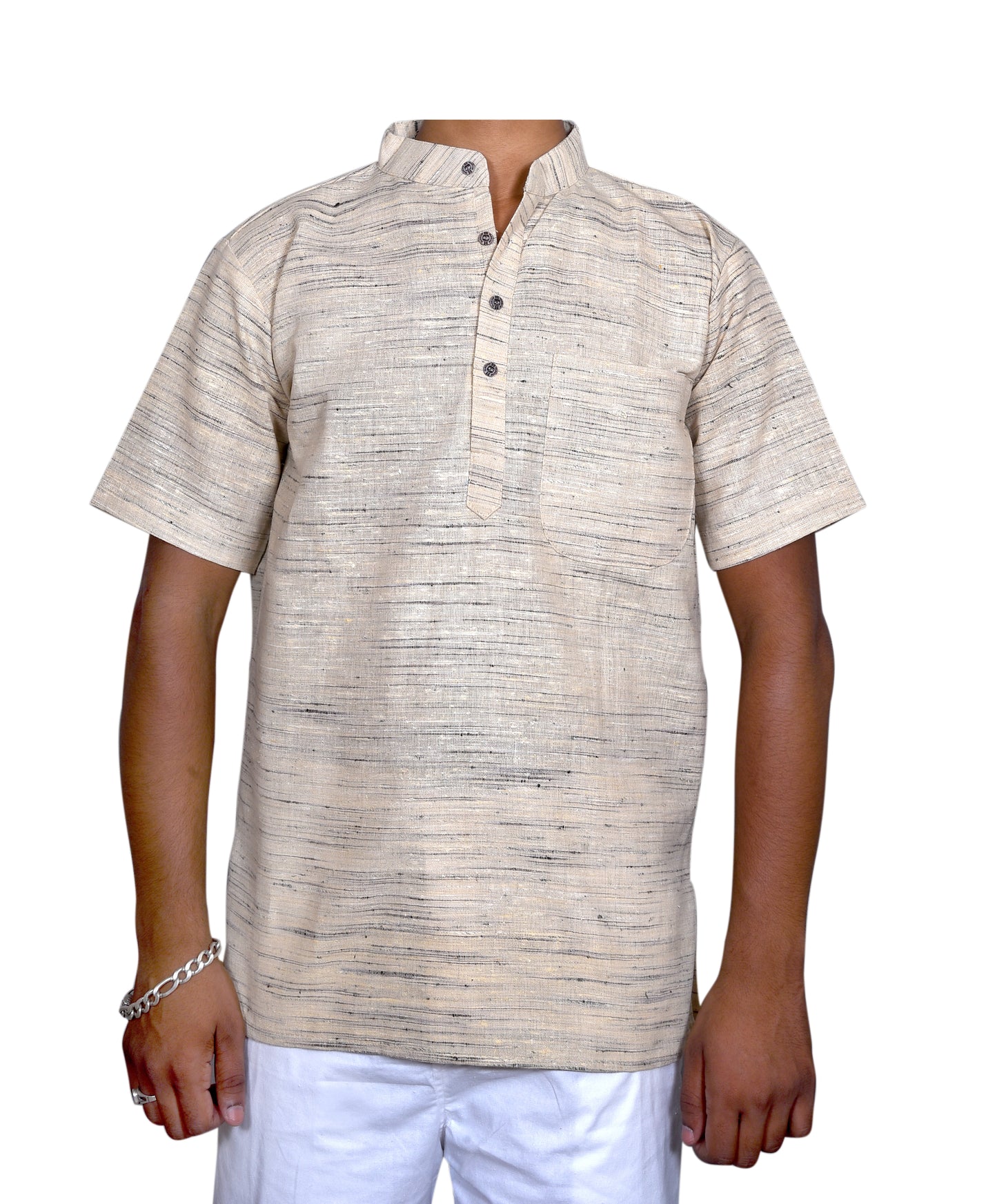 SHUDH KHADI SHORT KURTA HALF SLEEVES