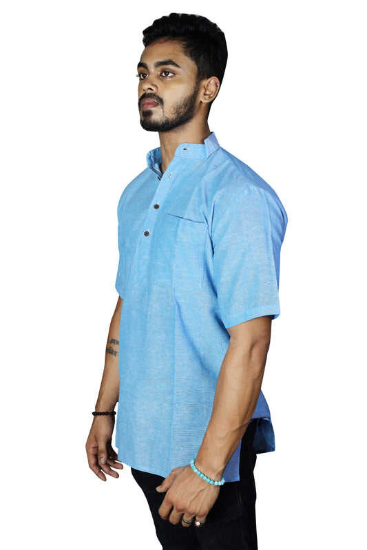 Solid Half Sleeves Short Kurta-Dark Blue