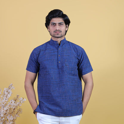 Combo Set Dark Jharna Half Sleeves Short Kurta Pant-Blue