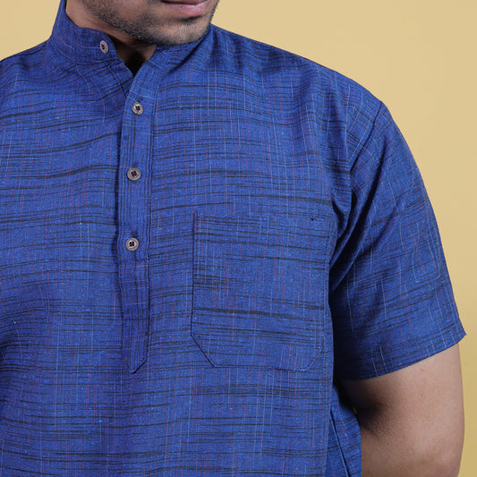 Dark Jharna Half Sleeves Short Kurta-Blue
