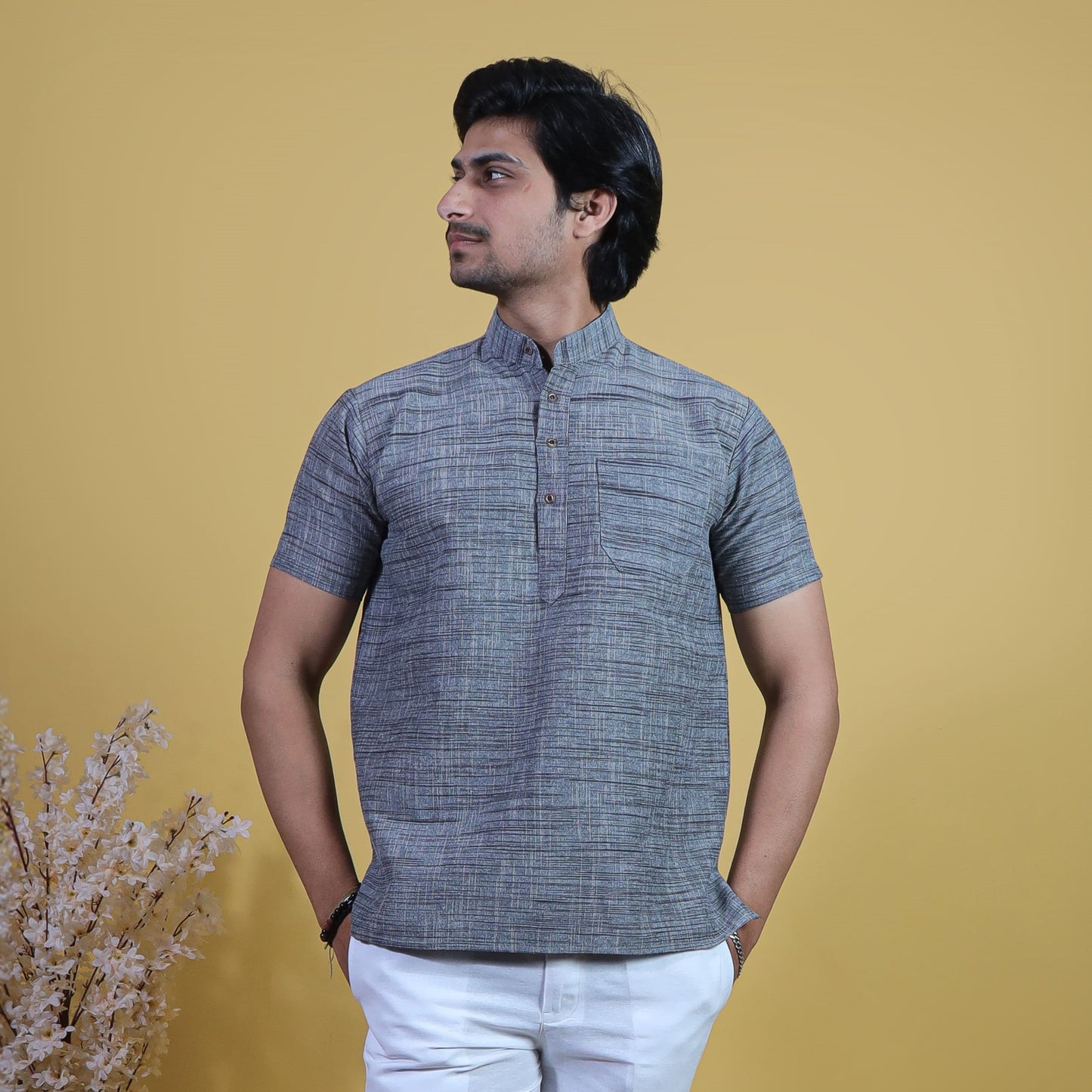 Combo Set Dark Jharna Half Sleeves Short Kurta Pant-Gray
