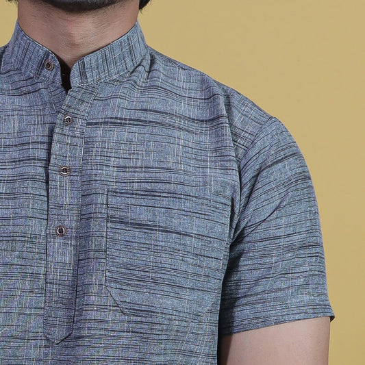 Dark Jharna Half Sleeves Short Kurta-Gray