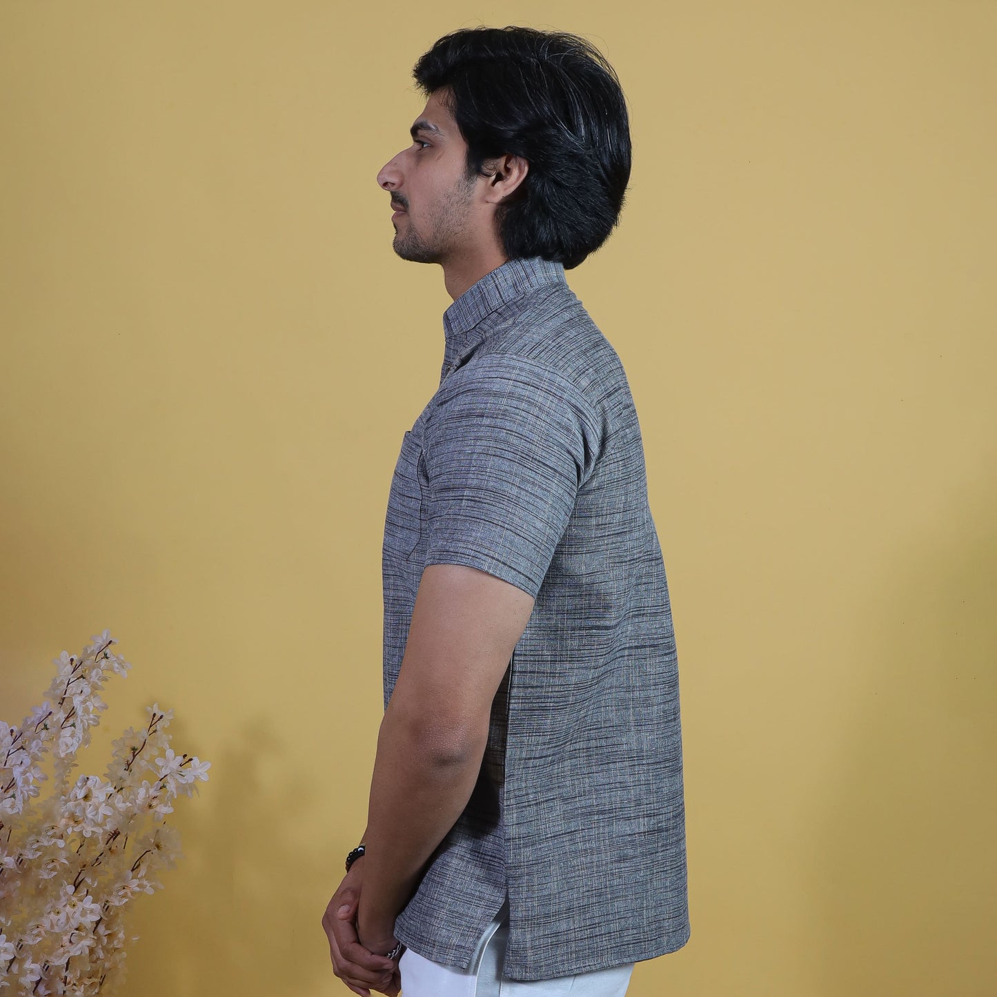 Combo Set Dark Jharna Half Sleeves Short Kurta Pant-Gray