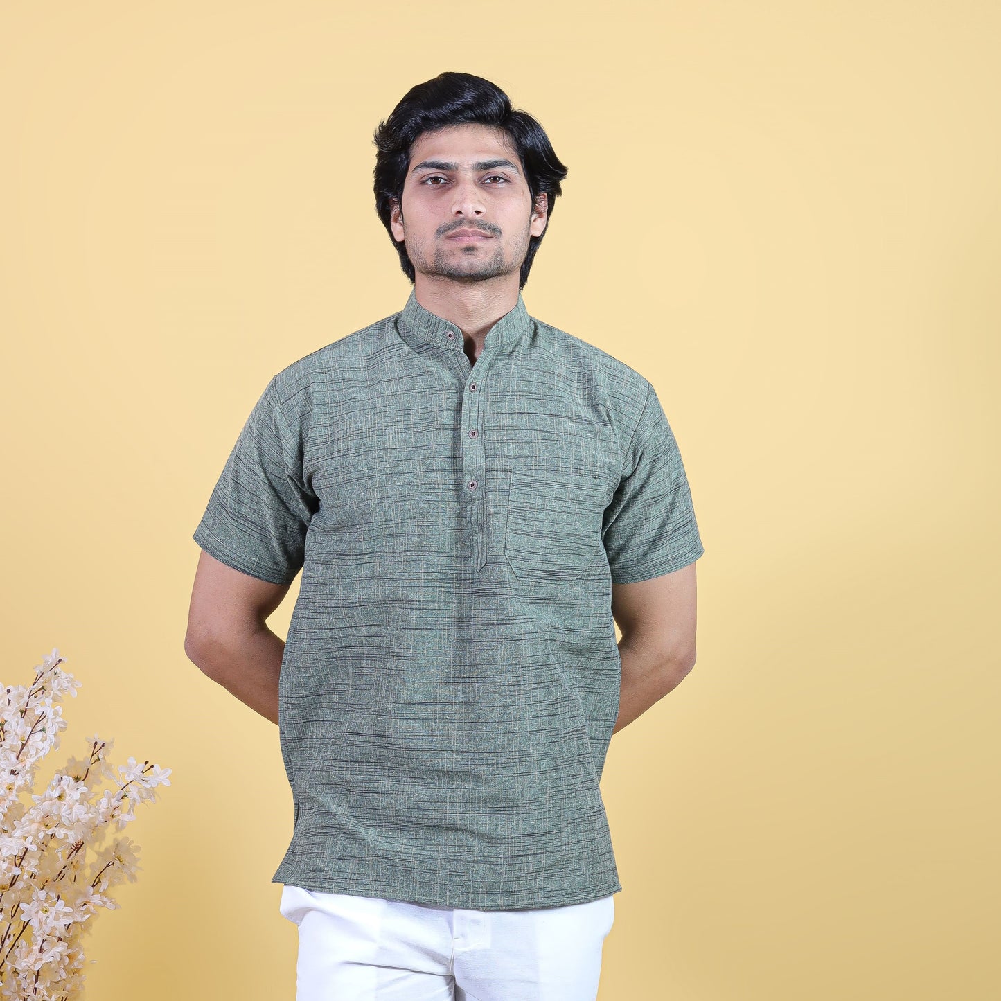 Combo Set Dark Jharna Half Sleeves Short Kurta Pant-Green