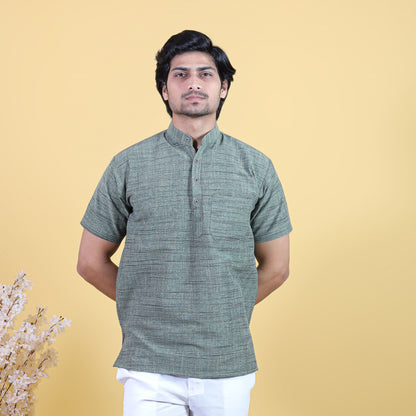 Combo Set Dark Jharna Half Sleeves Short Kurta Pant-Green