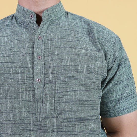 Dark Jharna Half Sleeves Short Kurta-Green