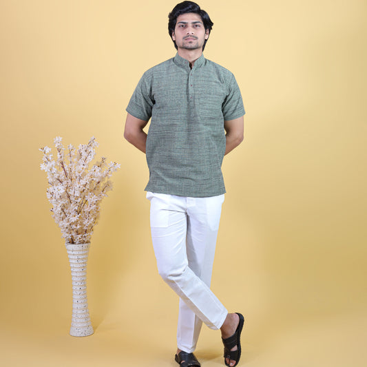 Combo Set Dark Jharna Half Sleeves Short Kurta Pant-Green
