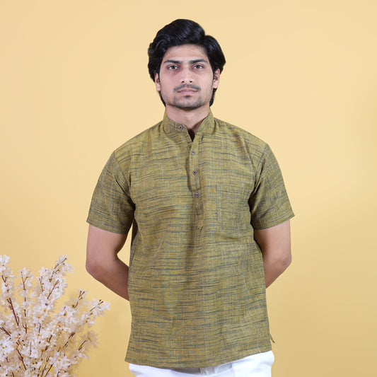 Dark Jharna Half Sleeves Short Kurta-Mustard