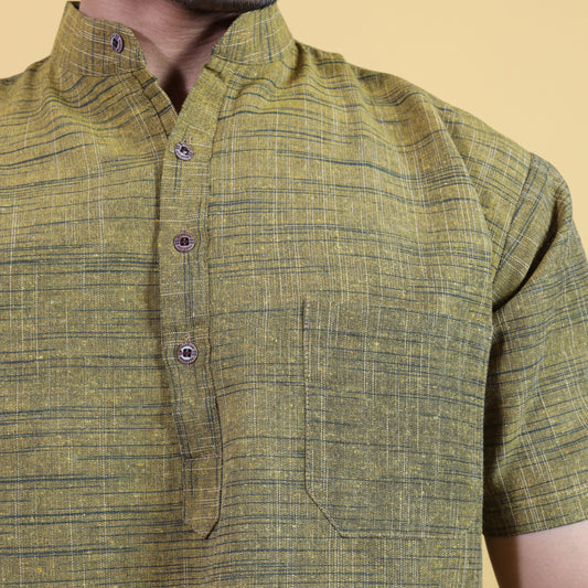 Dark Jharna Half Sleeves Short Kurta-Mustard