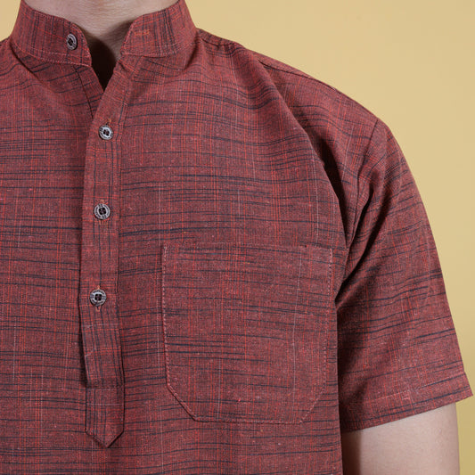 Dark Jharna Half Sleeves Short Kurta-Orange