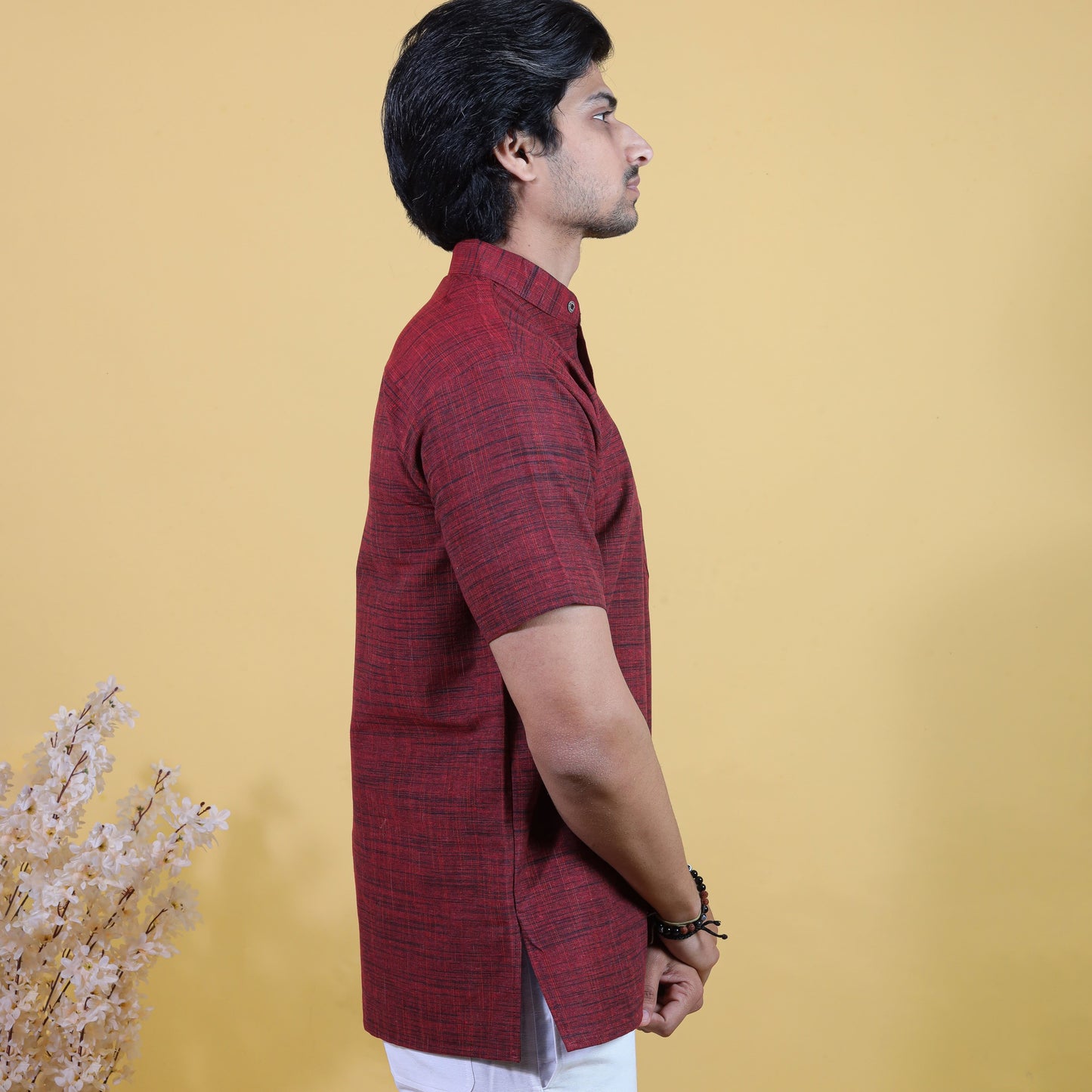 Combo Set Dark Jharna Half Sleeves Short Kurta Pant-Red