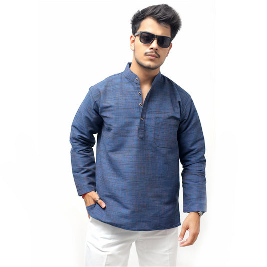 Dark Jharna Full Sleeves Short Kurta-Blue