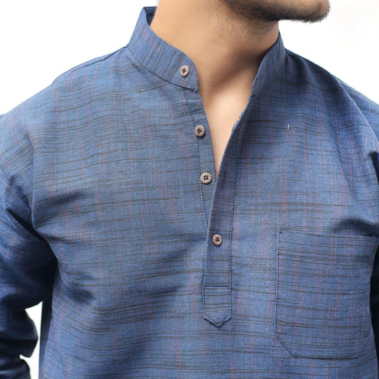 Dark Jharna Full Sleeves Short Kurta-Blue