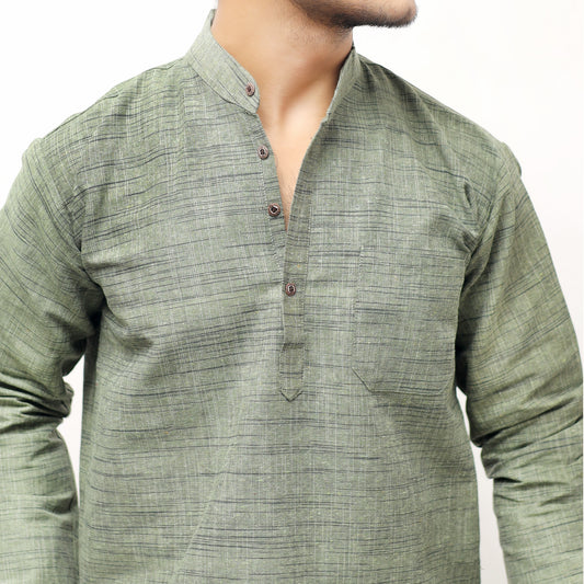 Dark Jharna Full Sleeves Short Kurta-Green