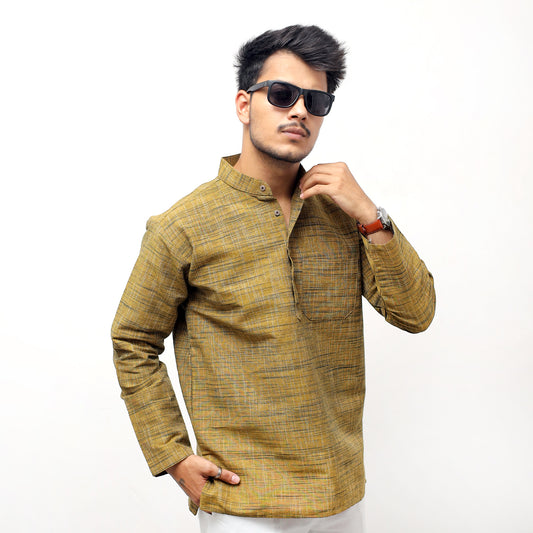 Dark Jharna Full Sleeves Short Kurta-Mustard