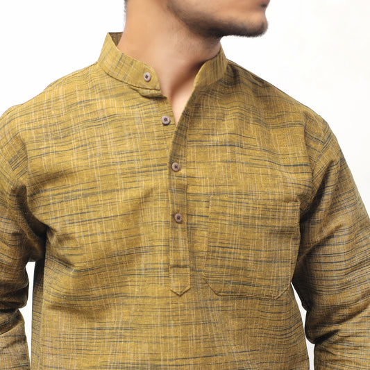 Dark Jharna Full Sleeves Short Kurta-Mustard