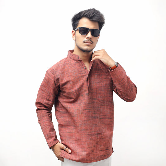 Dark Jharna Full Sleeves Short Kurta-Orange
