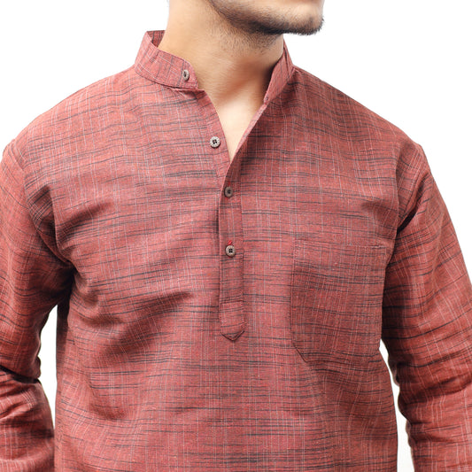 Dark Jharna Full Sleeves Short Kurta-Orange