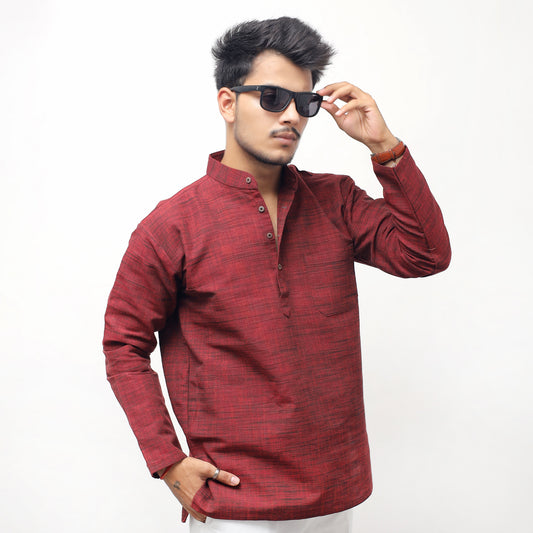 Dark Jharna Full Sleeves Short Kurta-Red