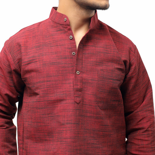 Dark Jharna Full Sleeves Short Kurta-Red