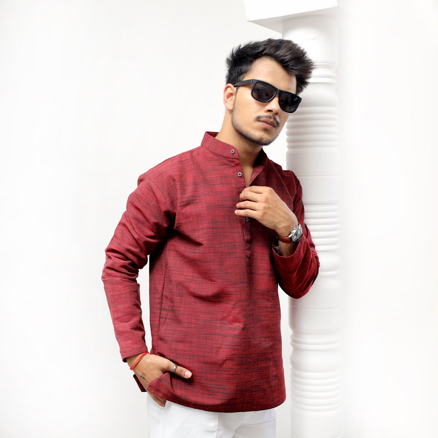 Combo Set Dark Jharna Full Sleeves Kurta Pant-Red