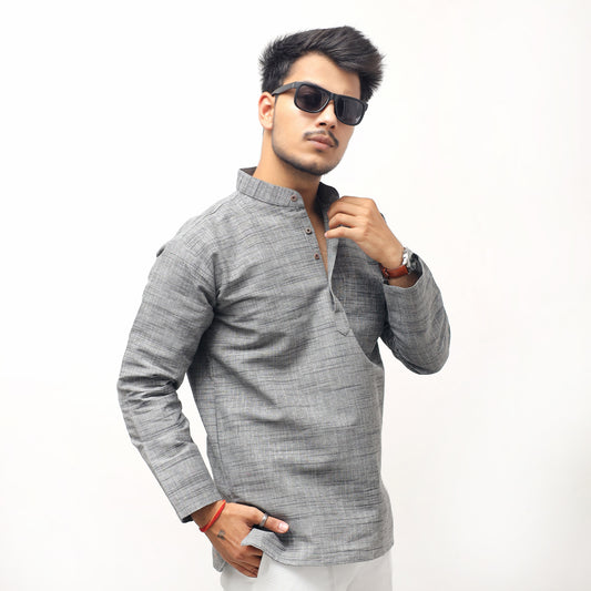 Dark Jharna Full Sleeves Short Kurta-Gray