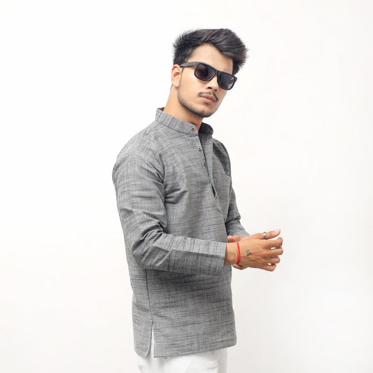 Dark Jharna Full Sleeves Short Kurta-Gray