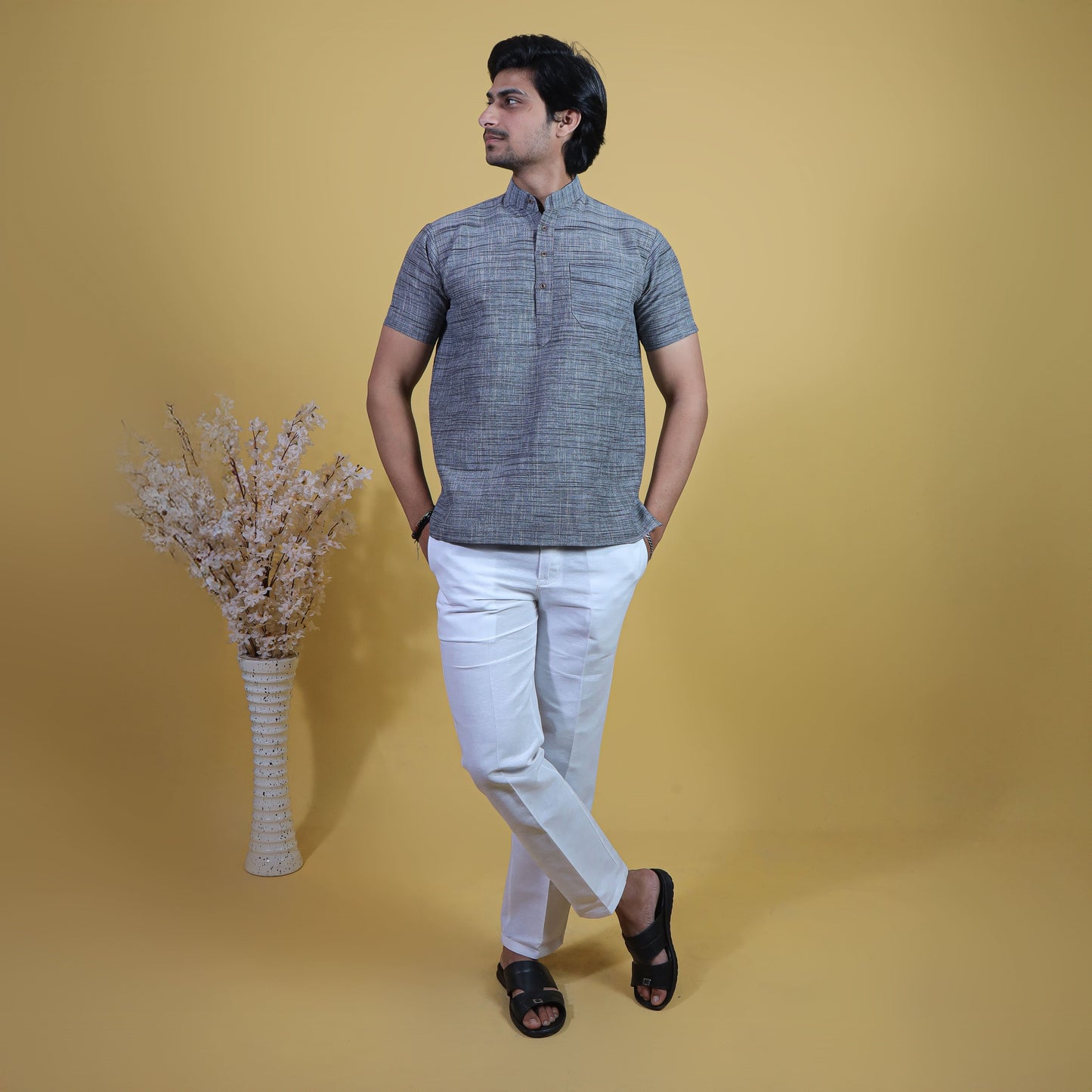 Combo Set Dark Jharna Half Sleeves Short Kurta Pant-Gray