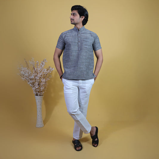 Combo Set Dark Jharna Half Sleeves Short Kurta Pant-Gray