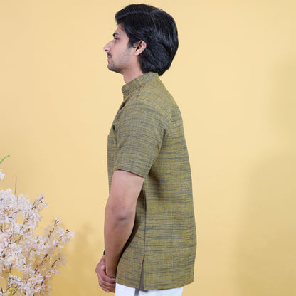 Combo Set Dark Jharna Half Sleeves Short Kurta Pant-Mustard