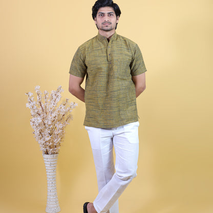 Combo Set Dark Jharna Half Sleeves Short Kurta Pant-Mustard