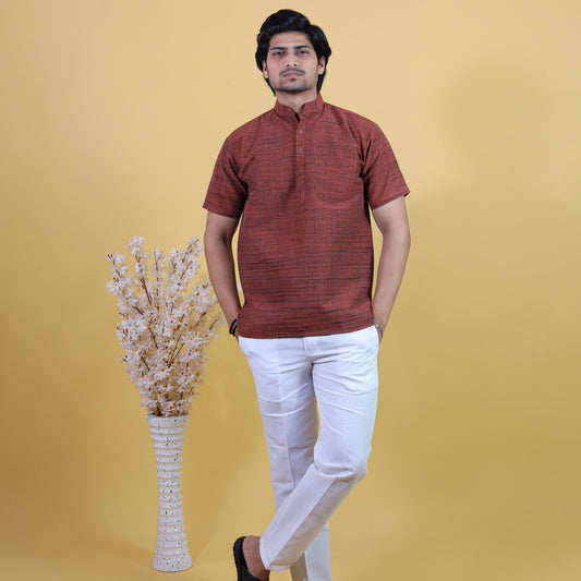 Combo Set Dark Jharna Half Sleeves Short Kurta Pant-Orange