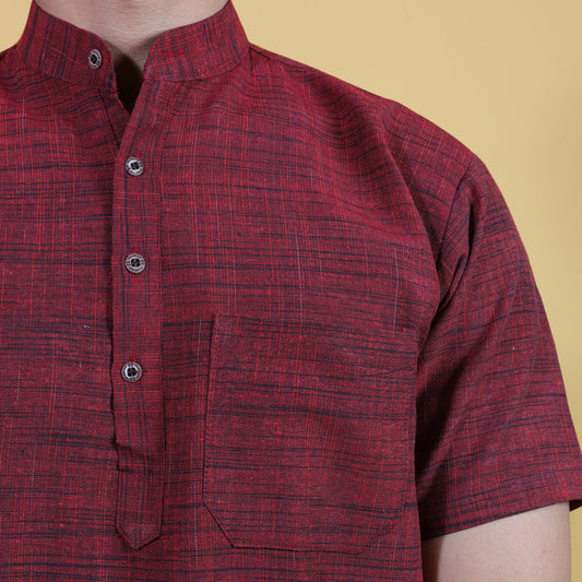 Dark Jharna Half Sleeves Short Kurta-Red