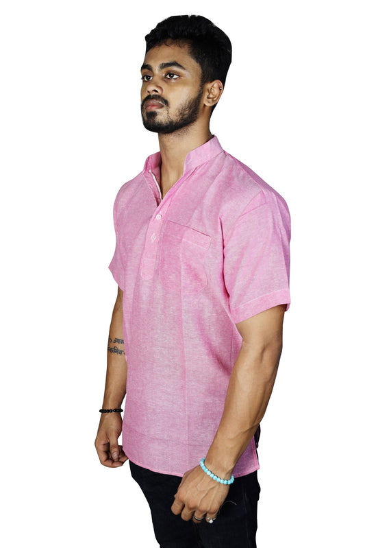 Solid Half Sleeves Short Kurta-Dark Pink