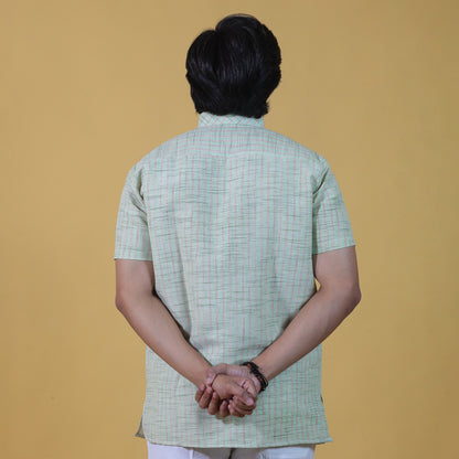 Combo Set Golden Striped Half Sleeves Short Kurta Pant-Green