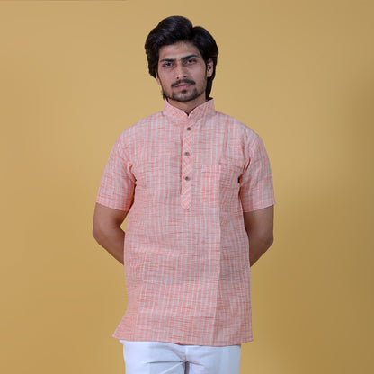 Combo Set Golden Striped Half Sleeves Short Kurta Pant-Orange