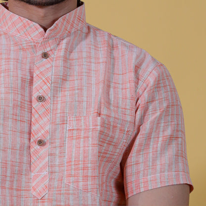 Combo Set Golden Striped Half Sleeves Short Kurta Pant-Orange