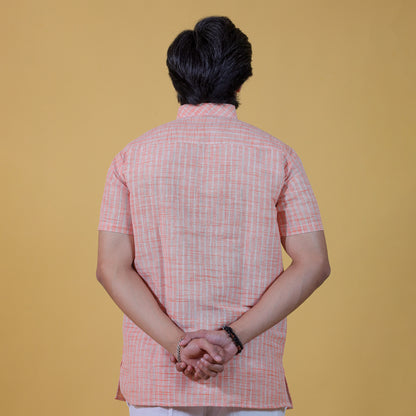 Combo Set Golden Striped Half Sleeves Short Kurta Pant-Orange